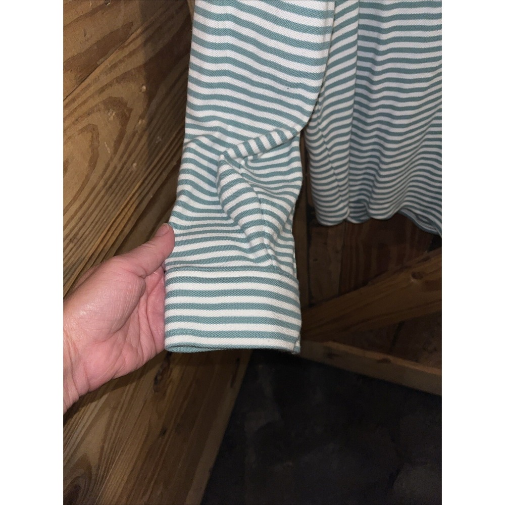 Preppy Lands End Shirt XL Green White Stripe Knit Button Up Long Sleeve Casual - Picture 4 of 15